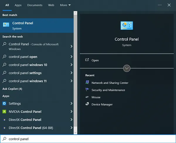 Original Control Panel screenshot