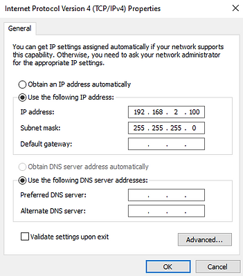 Original IPv4 settings screenshot with address 192.168.2.100 and subnet mask 255.255.255.0