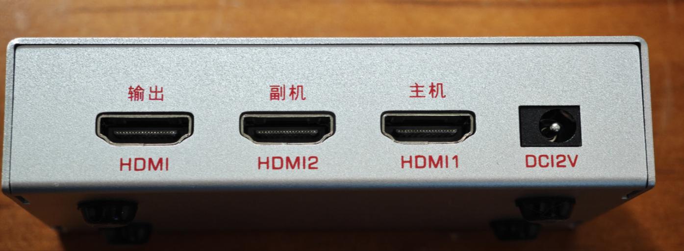 Mini Fuser rear panel showing HDMI output, HDMI2, HDMI1 and DC 12V labels