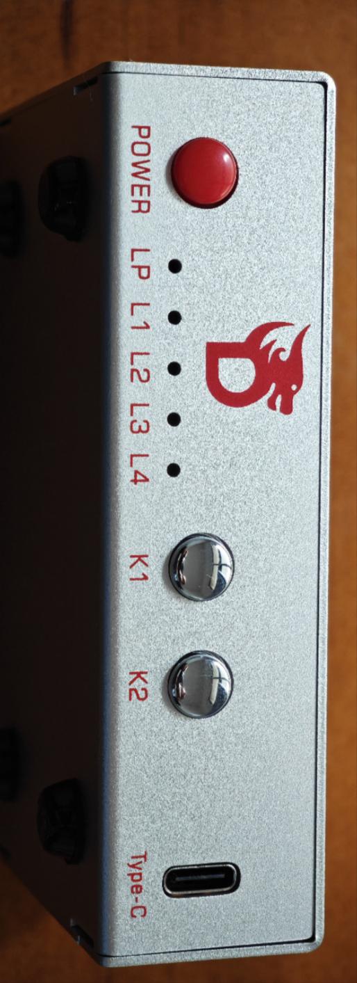 Original Mini Fuser front-panel photo showing POWER, LP, L1 to L4, K1, K2 and Type-C