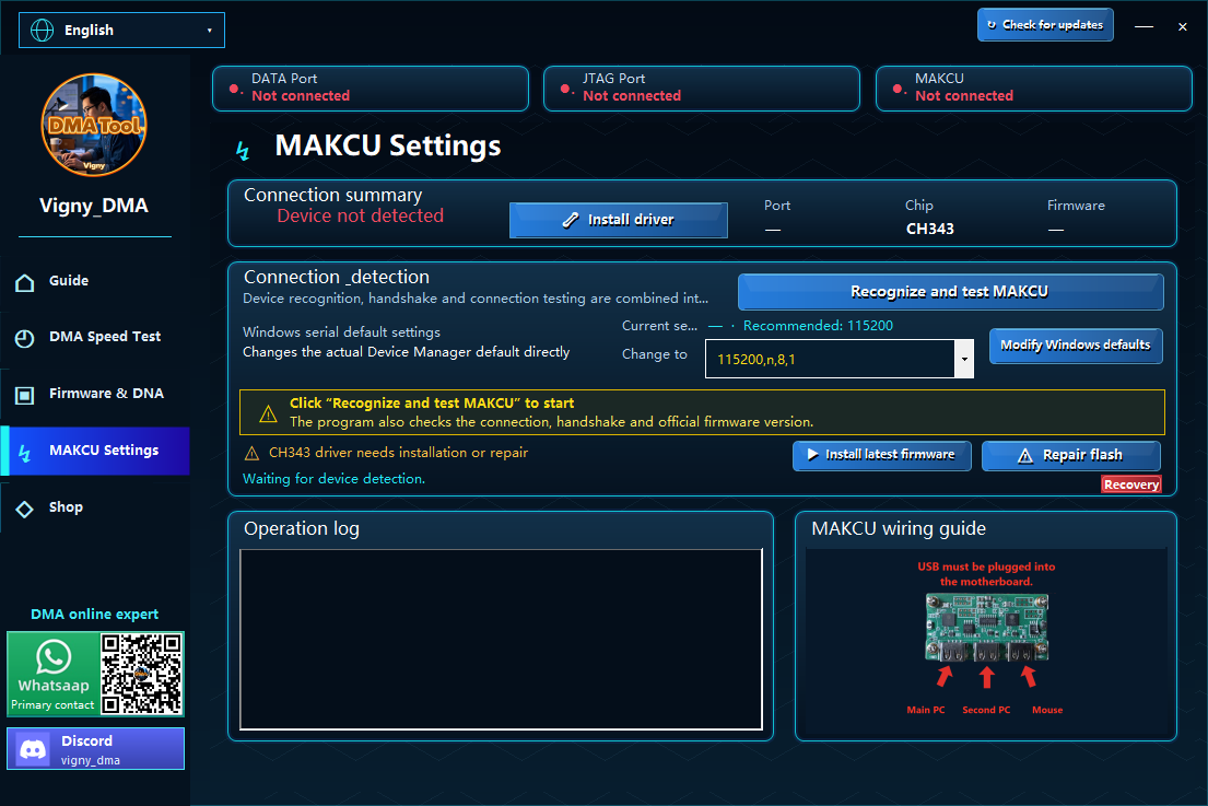 Vigny DMA Tool MAKCU settings